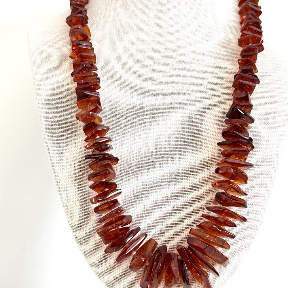 Vintage Natural Baltic Amber Graduated Long Beaded Chunky Hand Knotted Necklace